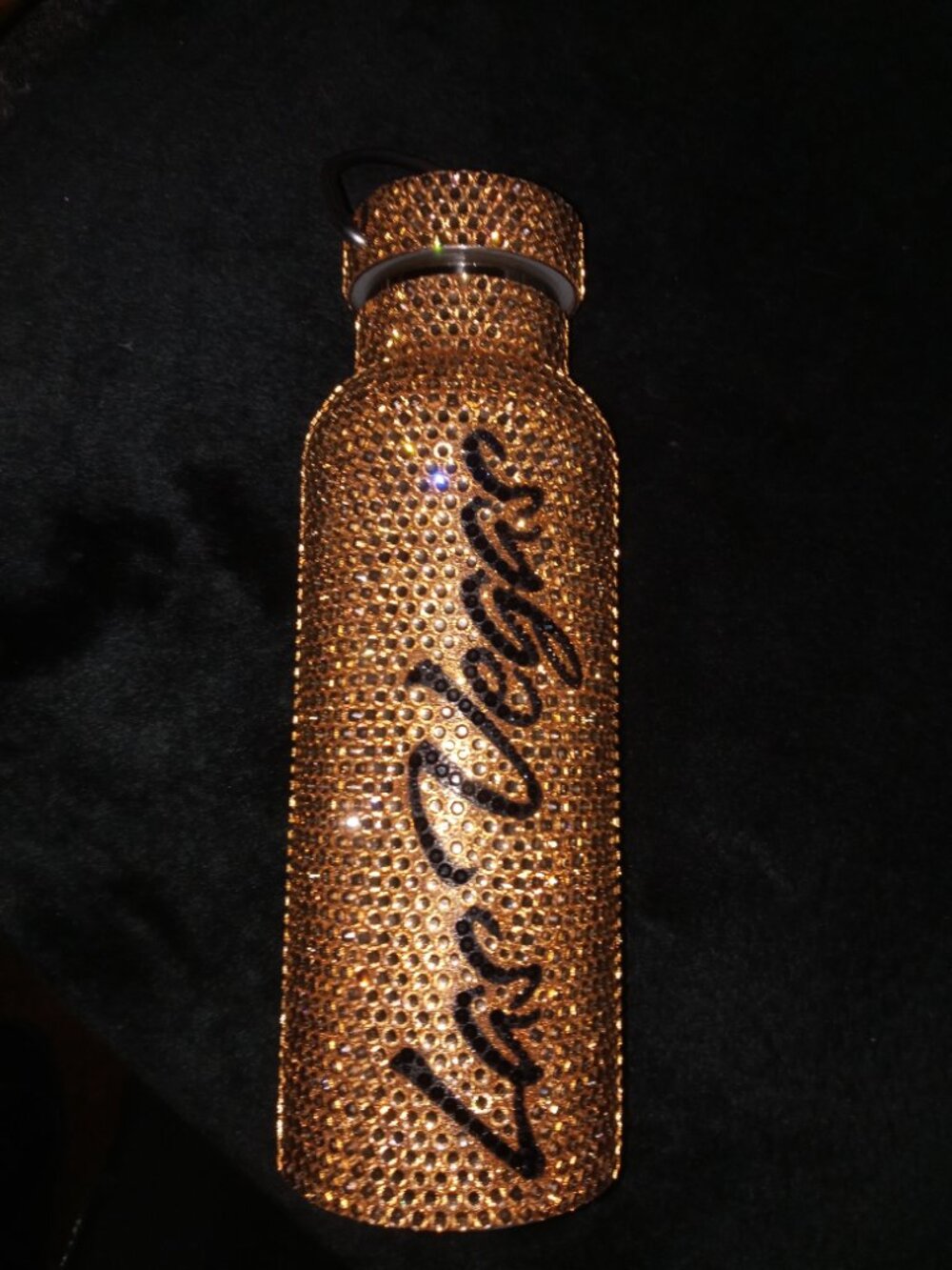GOLD RHINESTONE LAS VEGAS WATER BOTTLE RARE